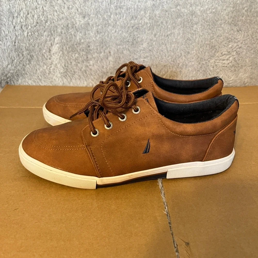 Nautica Berrian Youth Kids‎ Tan PU Lace Up Sneakers Shoes Size 5 US 4 UK 37 EUR